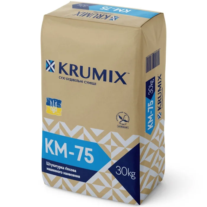 21f004431a1c11f1b80cb42e99ccff36_49fc0bed22cb11f1b80cb42e99ccff36 Шпаклівка КМ-75 Krumix (гіпсов. машин. нанесення), 30кг (40шт/пал) - Зображення 1