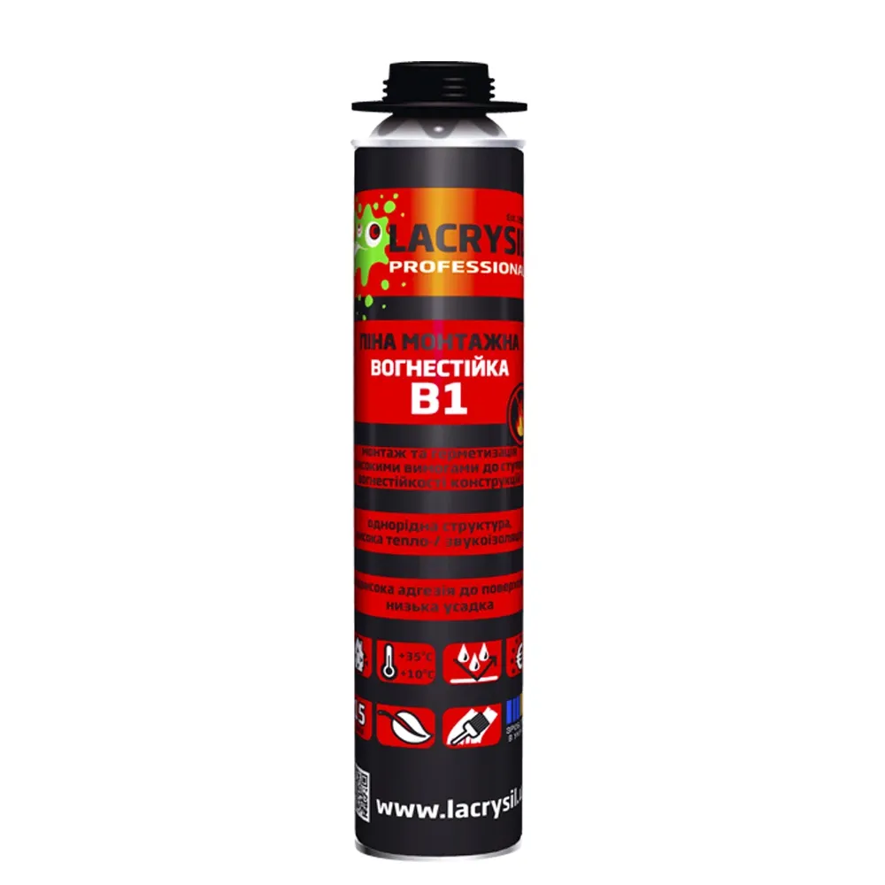 a7d44bec5c2f11f0b7e8b42e99c9b7fd_1b47aa650ccd11f1b80cb42e99ccff36-1 Піна LACRYSIL монтажна професійна вогнестійка В1 800 мл - Зображення 1