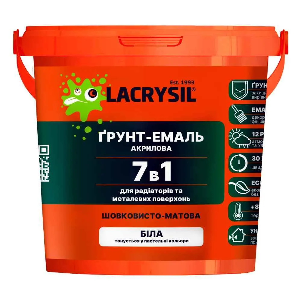 5f815c351c7011f1b80cb42e99ccff36_17d2438b239611f1b80cb42e99ccff36 Ґрунт-емаль LACRYSIL 7в1 акрилова для радиаторів та металу, біла, 0,9кг - Зображення 1
