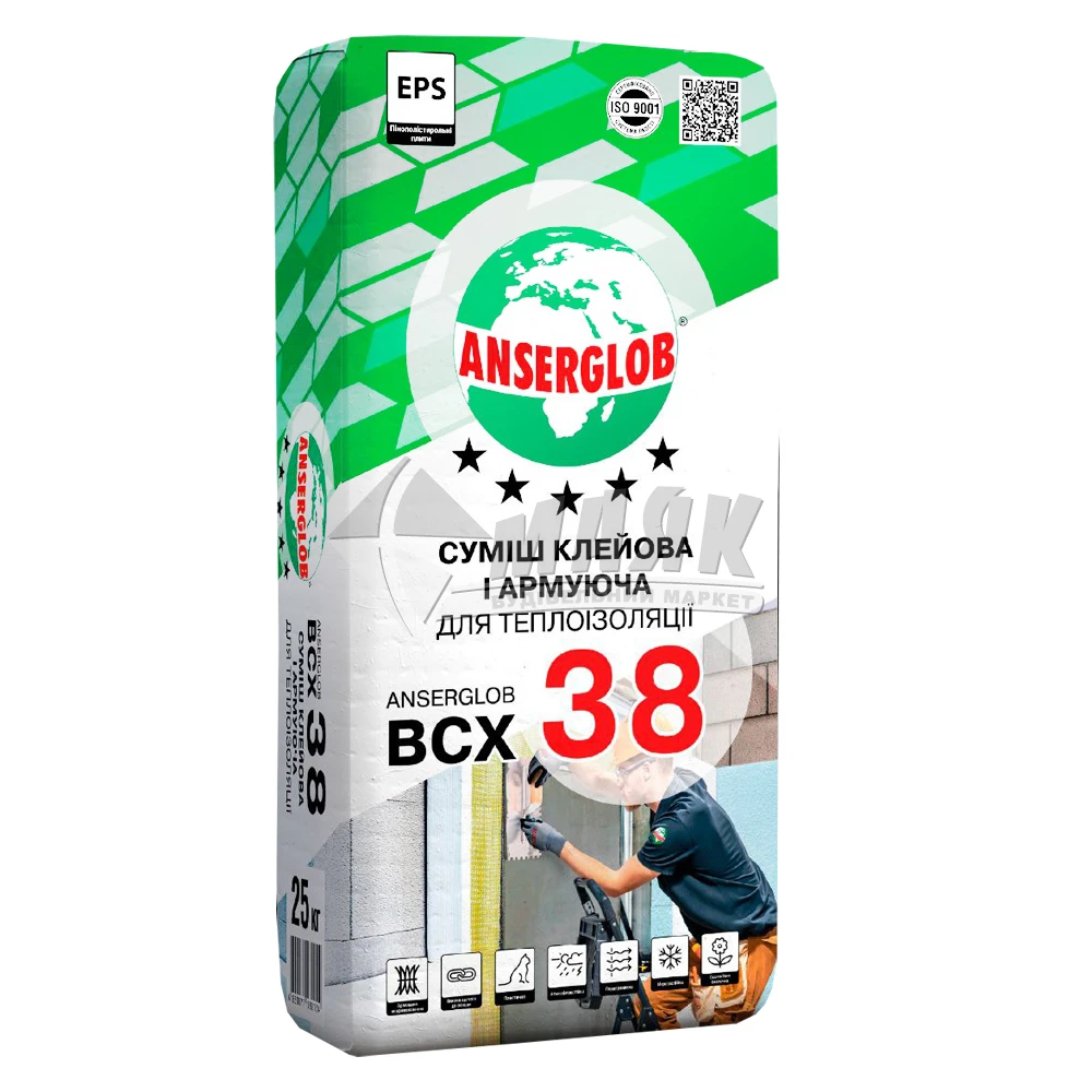 74c9c270359311f1b80cb42e99ccff36_0b3b85123c8b11f1b80cb42e99ccff36 Суміш клейова і армуюча для теплоізоляції ANSERGLOB BCX 38, 25 кг - Зображення 1